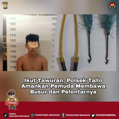 Ikut Tawuran,.Polsek Tallo Amankan Pemuda Membawa Busur dan Pelontarnya