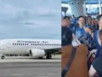 Foto pesawat Sriwijaya Air dan Penumpang yang mengamuk akibat delay 9 jam di Bandara Hasanuddin Makassar