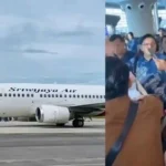 Foto pesawat Sriwijaya Air dan Penumpang yang mengamuk akibat delay 9 jam di Bandara Hasanuddin Makassar