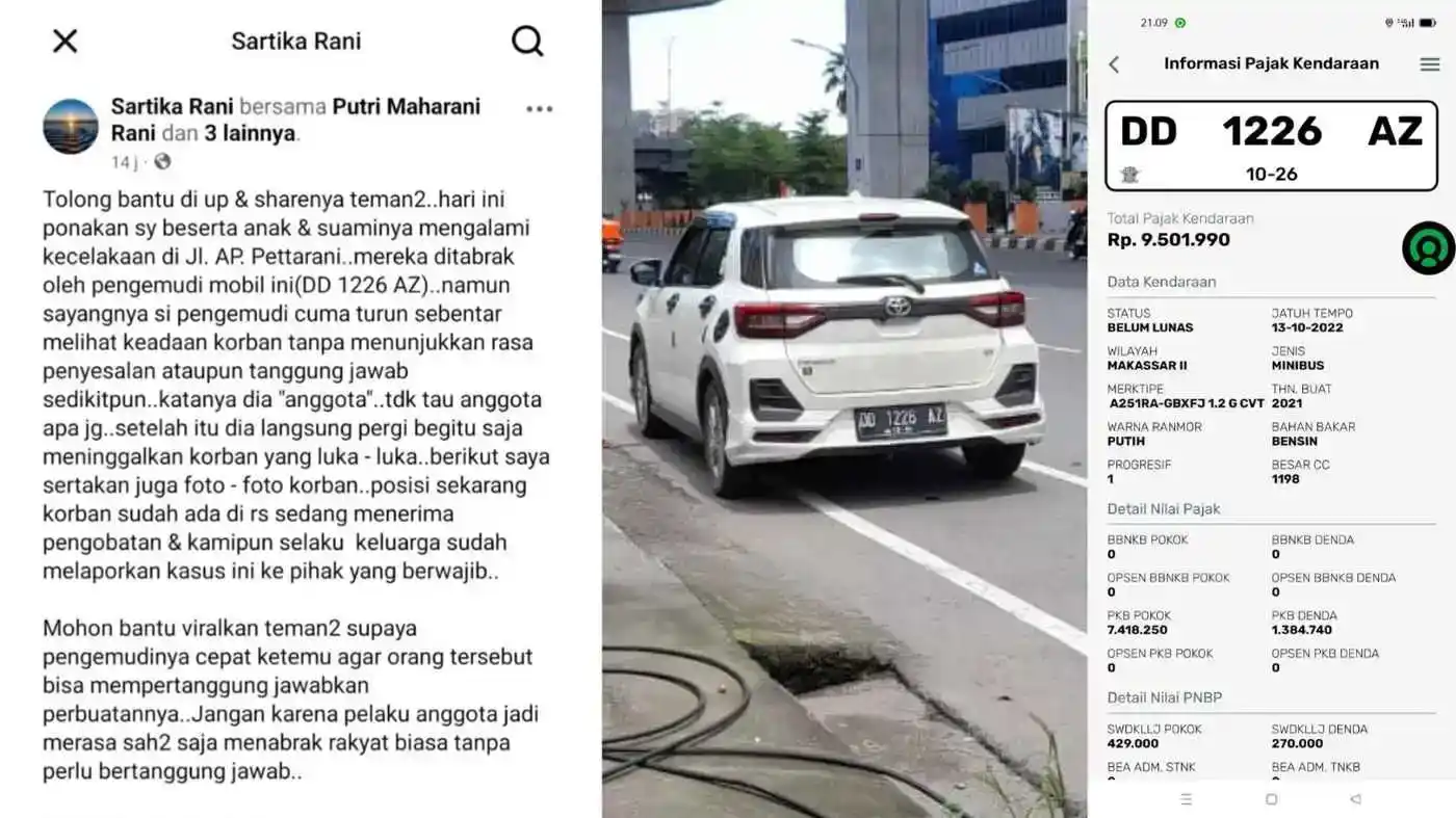 Foto postingan viral korban dan data diduga pelaku tabrak lari di Pettarani Makassar