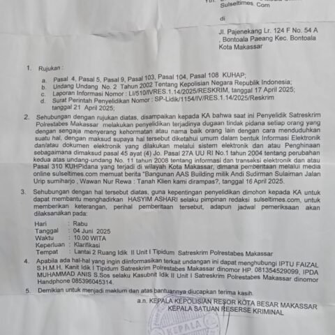 Photo : Sutat Pemanggilan Saksi