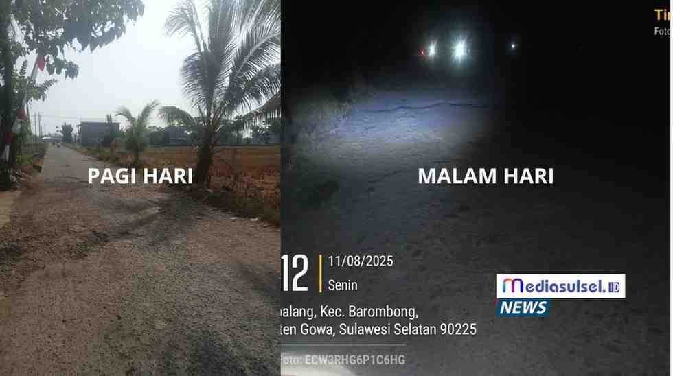 Foto jalan berlubang di Desa Moncobalang pada siang/pagi hari, terlihat warga melintas dengan hati-hati./Photo Bakri mediasulsel.id Foto jalan berlubang di Desa Moncobalang pada siang/pagi hari, terlihat warga melintas dengan hati-hati./Photo Bakri mediasulsel.id