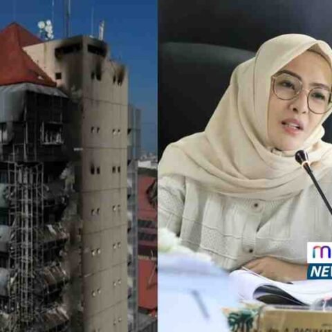 Kiri : Kantor DPRD Sulsel Pasca di bakar oleh demonstran Kanan : Ketua DPRD Sulsel, Andi Rachmatika Dewi/IST