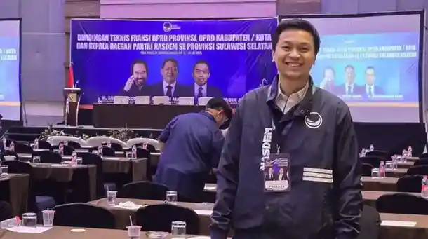 Anggota DPRD Kota Makassar dari Fraksi NasDem, Andi Odhika Cakra Satriawan, saat mengikuti Bimtek Partai NasDem Sulawesi Selatan di Hotel Four Points by Sheraton, Makassar, Sabtu (17/5/2025). Foto: Istimewa