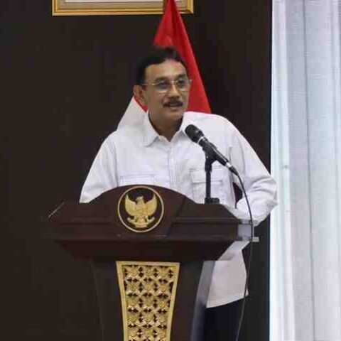 Sekjen Kementerian ATR/BPN, Dalu Agung Darmawan, saat menutup Pelatihan Sertifikasi Manajemen Risiko Tingkat Ahli (QCRO) di BPSDM ATR/BPN, Cikeas, Kamis (27/11/2025).