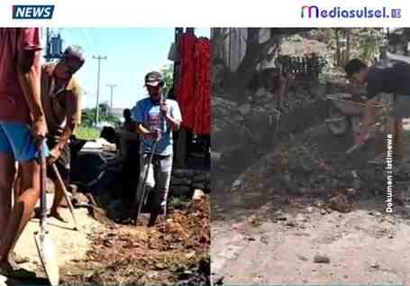 Warga RT 03 RW 09 Timbuseng, Kelurahan Barombong, Kecamatan Tamalate, Kota Makassar, membangun drainase secara swadaya untuk mengatasi banjir yang kerap terjadi. (Foto: Warga)