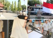 Kolase upacara HANTARU 2026 di Kantor Pertanahan Takalar, termasuk pengibaran bendera dan pembina upacara