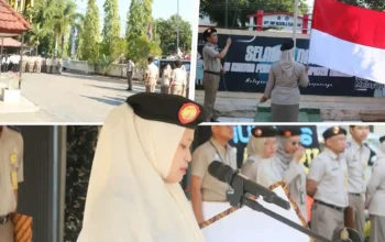 Kolase upacara HANTARU 2026 di Kantor Pertanahan Takalar, termasuk pengibaran bendera dan pembina upacara