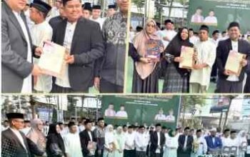 Wali Kota Makassar Munafri Arifuddin menyerahkan sertipikat tanah wakaf kepada masyarakat dan pengelola lembaga keagamaan dalam rangka memperingati Hari Santri Nasional 2026, sebagai wujud komitmen ATR/BPN Kota Makassar dalam memberikan kepastian hukum atas tanah wakaf. (doc istimewa)