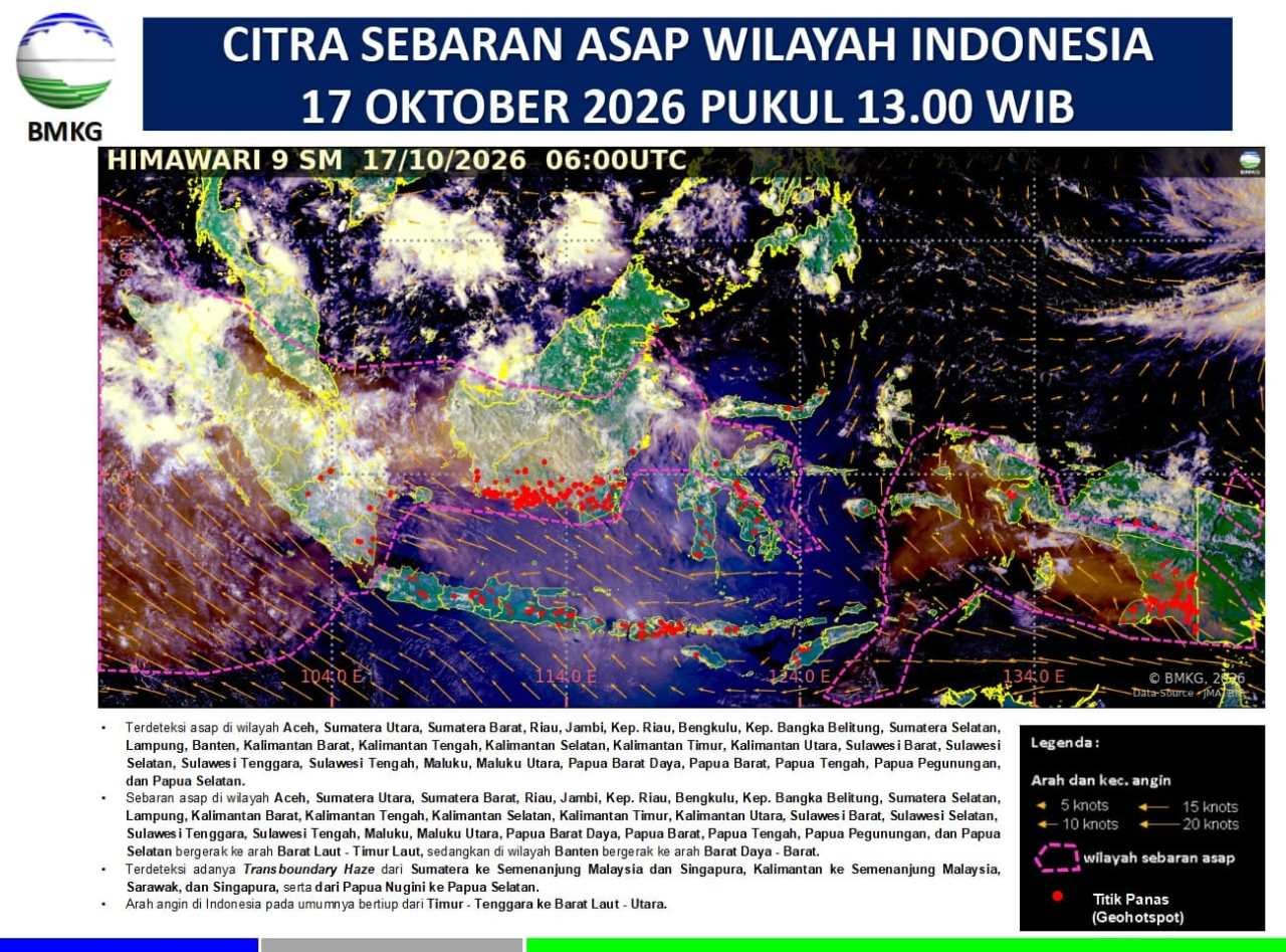 Dokumentasi BMKG terkait sebaran asap karhutla di Jabodetabek pada Oktober 2026