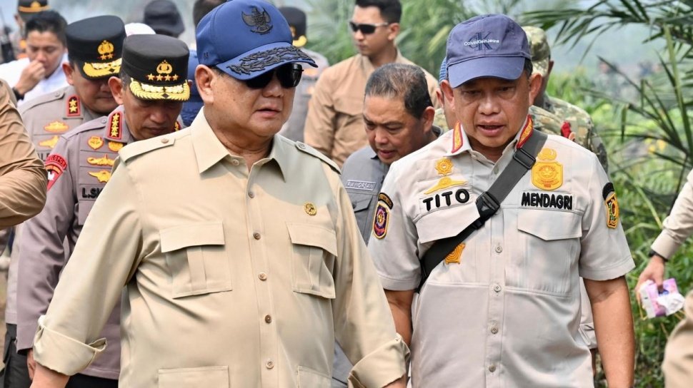 Dokumentasi Prabowo dan Tito meninjau penanganan karhutla di Kubu Raya, Kalimantan Barat, 22 Agustus 2026