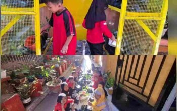 Siswa SD Negeri Baraya I Makassar mengikuti kegiatan belajar di area tanaman sekolah dalam program LENTERA